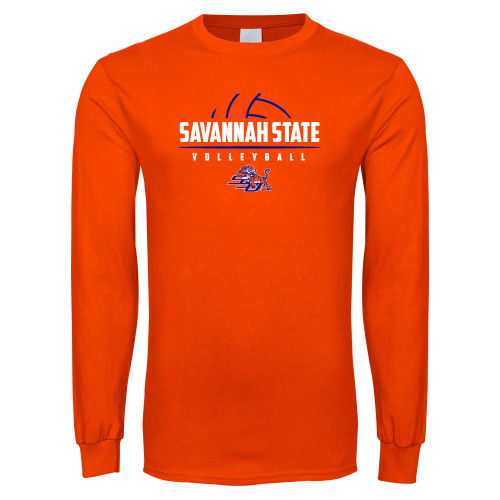  Orange Long Sleeve T-Shirt - Volleyball Design