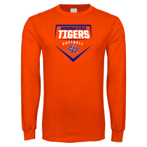 Orange Long Sleeve T-Shirt - Softball Plate Design