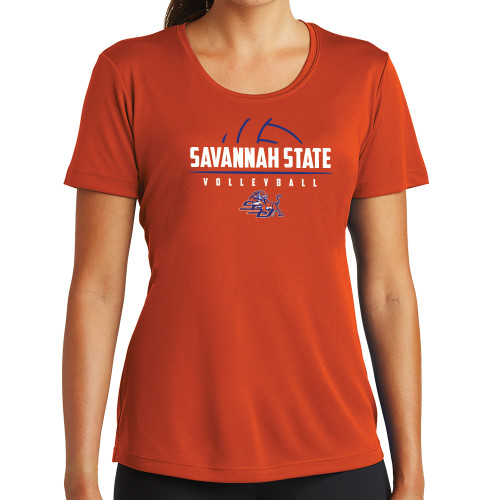  Womens Orange Performance Tee - Volleyball Design