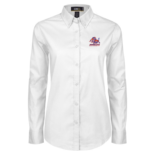  Womens White Twill Button Down Long Sleeve - Official Logo