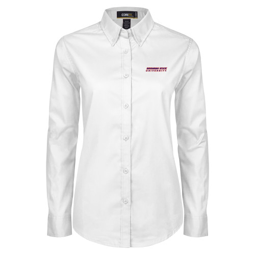  Womens White Twill Button Down Long Sleeve - Horizontal Mark