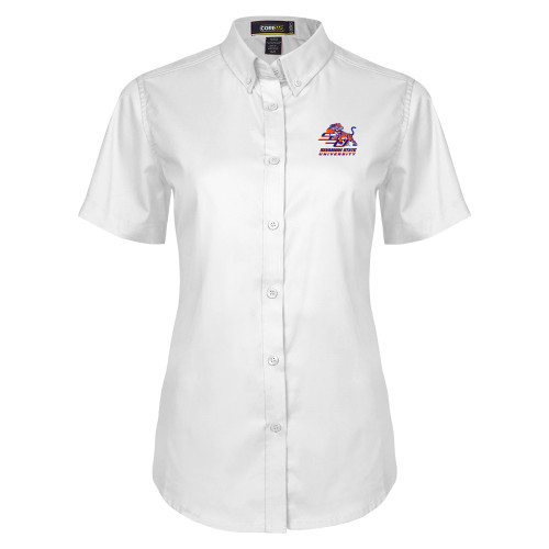  Womens White Twill Button Up Short Sleeve - Official Logo