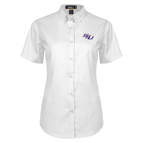  Womens White Twill Button Up Short Sleeve - SSU
