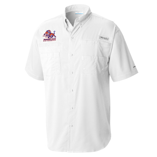  Columbia White Tamiami Performance Short Sleeve Shirt - Official Logo