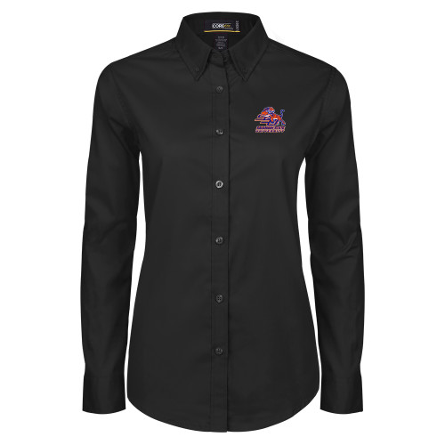  Womens Black Twill Button Down Long Sleeve  - Official Logo
