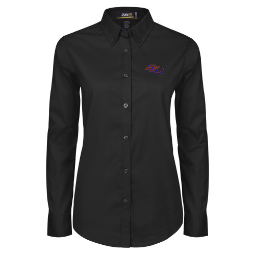 Womens Black Twill Button Down Long Sleeve  - SSU