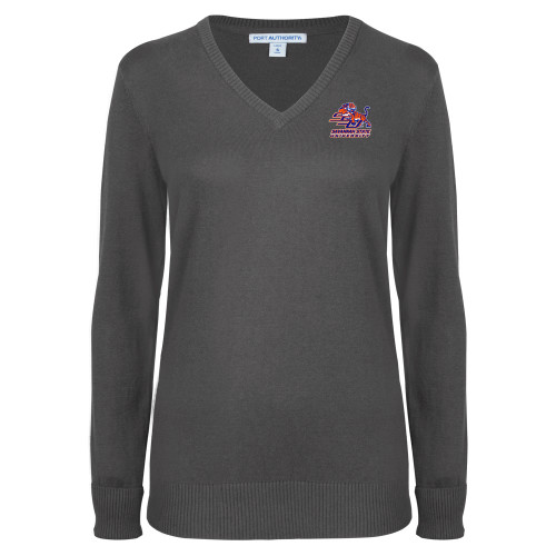  Womens Charcoal Heather VNeck Sweater - Official Logo