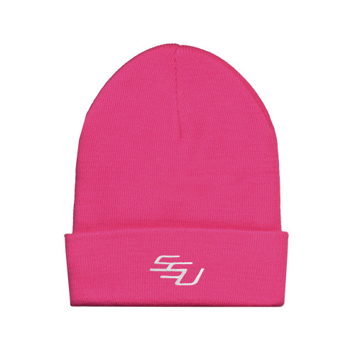 Fleece Lined Neon Pink Knit Beanie - SSU