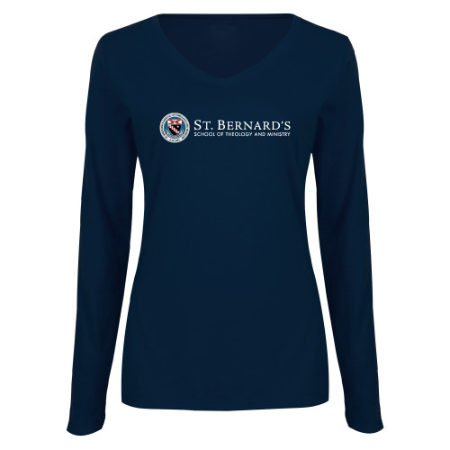  Womens Navy Long Sleeve V Neck Tee - Primary Mark
