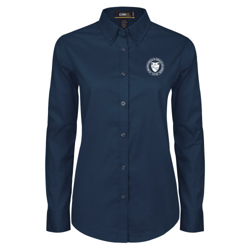  Womens Navy Twill Button Down Long Sleeve  - Primary Seal