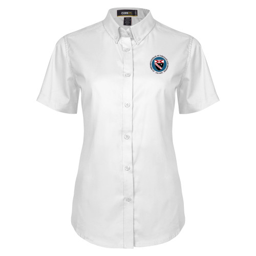  Womens White Twill Button Up Short Sleeve - Primary Seal