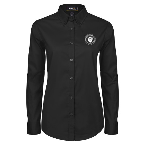  Womens Black Twill Button Down Long Sleeve  - Primary Seal