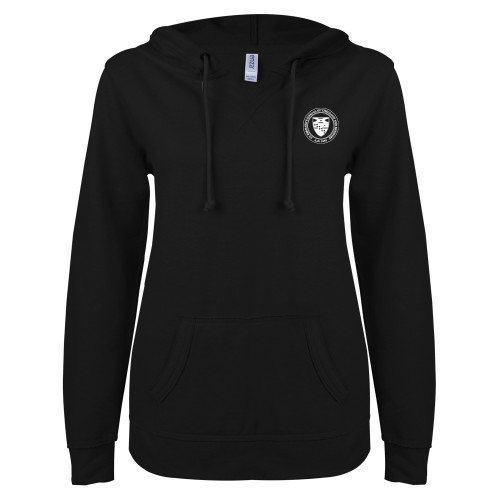  ENZA Womens Black V Notch Raw Edge Fleece Hoodie - Primary Seal