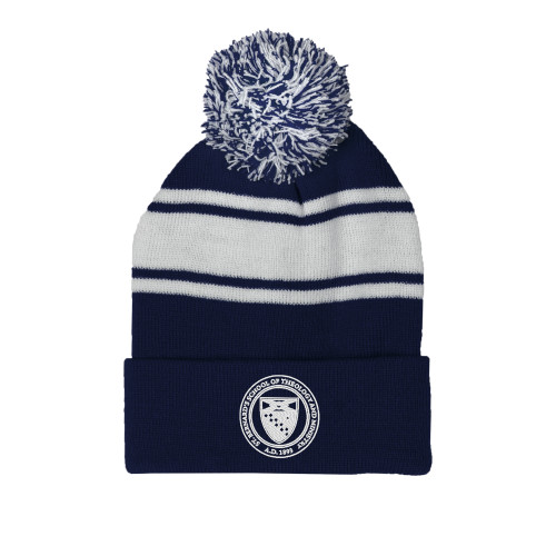  Navy/White Two Tone Knit Pom Beanie w/Cuff - Primary Seal