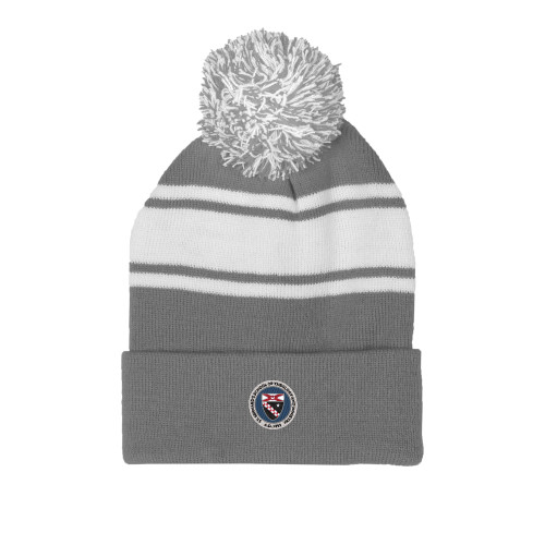  Grey/White Two Tone Knit Pom Beanie w/Cuff - Primary Seal