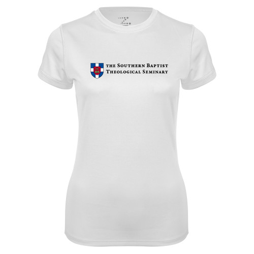 Womens White Performance Tee-Primary Mark
