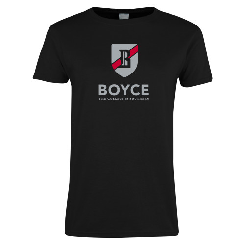 Womens Black Short Sleeve Tee-Boyce Primary Mark Vertical