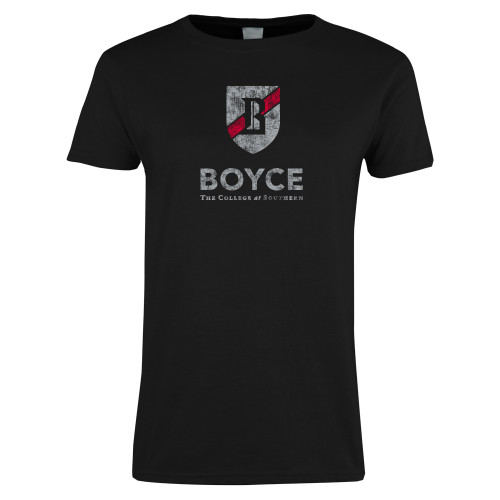 Womens Black Short Sleeve Tee-Boyce Vertical Mark Distressed
