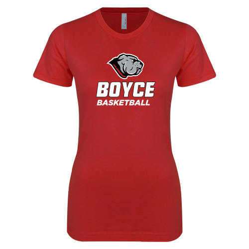 Next Level Womens Red Boyfriend Tee-Basketball