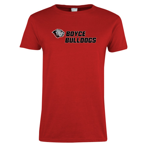 Womens Short Sleeve Red Tee-Boyce Bulldogs w Bulldog Head