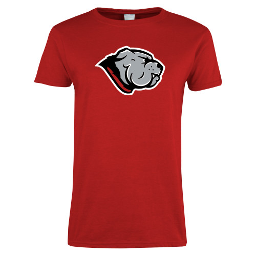Womens Short Sleeve Red Tee-Bulldog Head