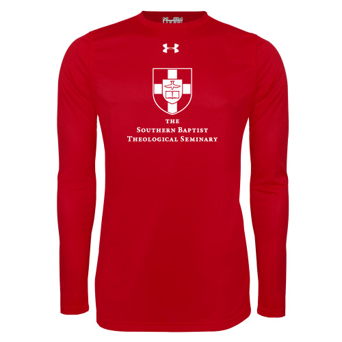 Under Armour Red Long Sleeve Tech Tee-Primary Mark Vertical