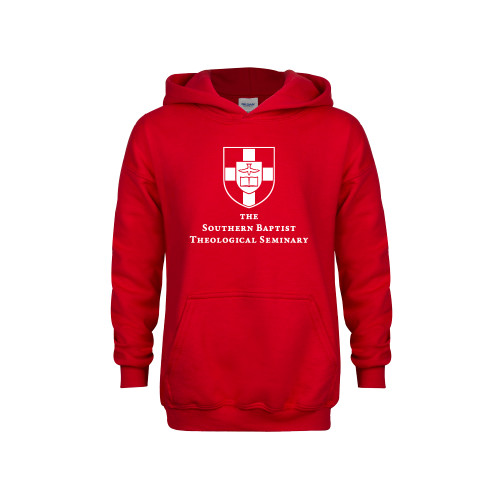 Youth Red Fleece Hoodie-Primary Mark Vertical
