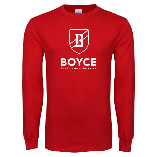 Red Long Sleeve T Shirt-Boyce Primary Mark Vertical