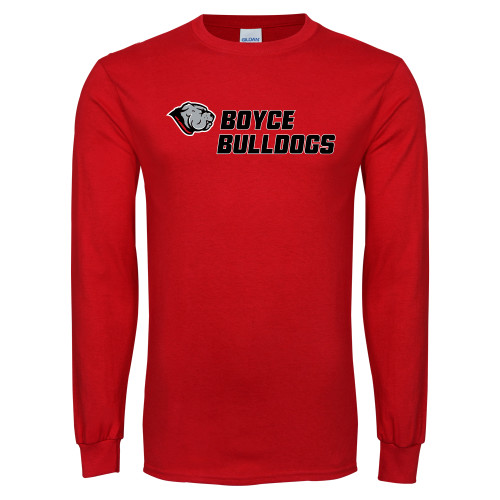 Red Long Sleeve T Shirt-Boyce Bulldogs w Bulldog Head