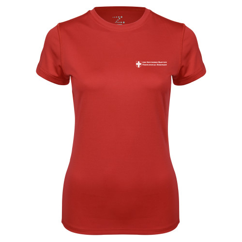 Womens Red Performance Tee-Primary Mark