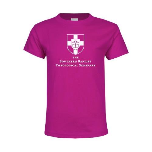 Youth Hot Pink T Shirt-Primary Mark Vertical