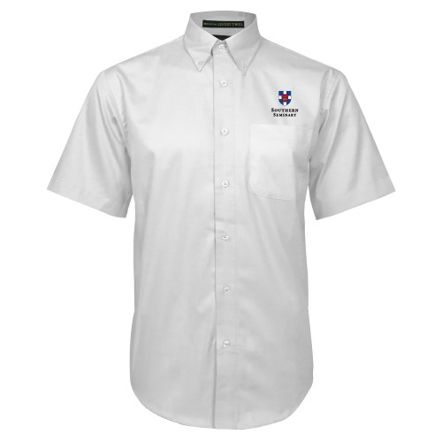 White Twill Button Down Short Sleeve-Southern Seminary Vertical
