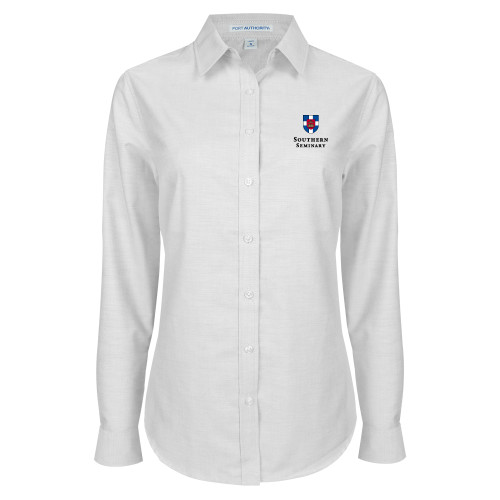 Womens White Oxford Shirt-Southern Seminary Vertical