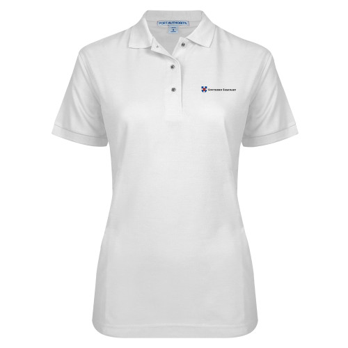 Womens Silk Touch White Pique Polo-Southern Seminary Flat