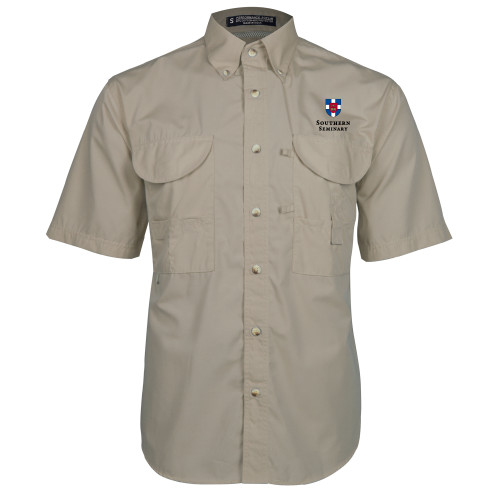 Khaki Fishing Shirt Performance Short Sleeve-Southern Seminary Vertical