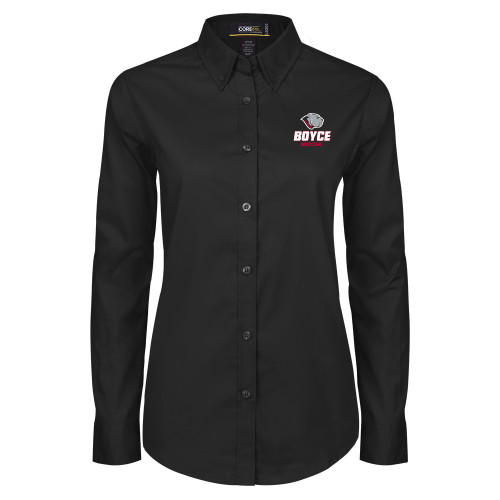 Womens Black Twill Button Down Long Sleeve -Soccer