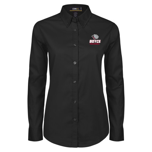 Womens Black Twill Button Down Long Sleeve -Volleyball