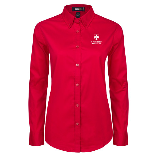 Womens Red Twill Button Down Long Sleeve -Southern Seminary Vertical