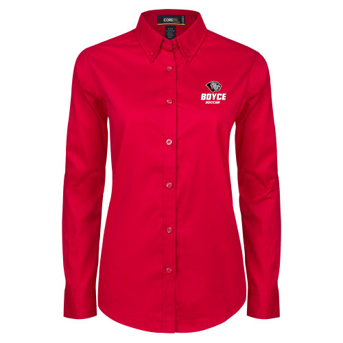 Womens Red Twill Button Down Long Sleeve -Soccer
