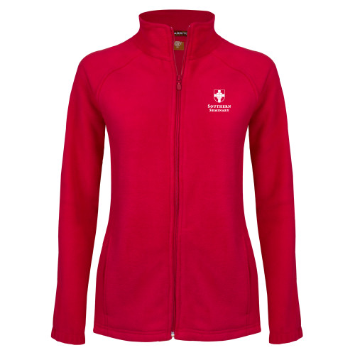 Womens Red Fleece Full Zip Jacket-Southern Seminary Vertical