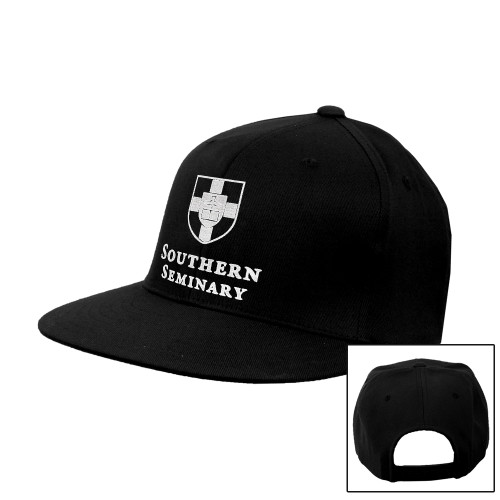 Black Flat Bill Snapback Hat-Southern Seminary Vertical