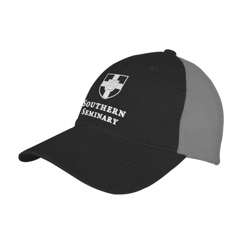 Black/Charcoal Mesh Back Unstructured Low Profile Hat-Southern Seminary Vertical