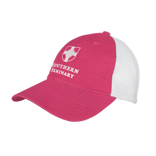 Fuchsia/White Mesh Back Unstructured Low Profile Hat-Southern Seminary Vertical