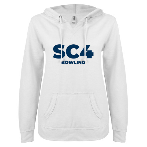 St. Clair  ENZA Womens White V Notch Raw Edge Fleece Hoodie