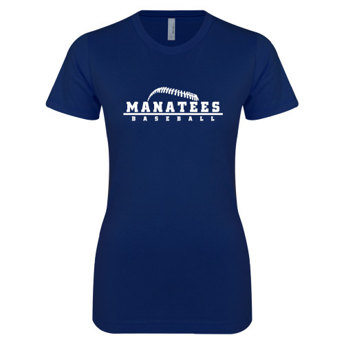  Next Level Womens Navy Boyfriend Tee - Manatees Baseball