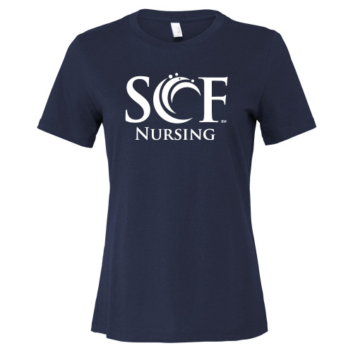  Bella + Canvas Womens Navy Relaxed Cotton T Shirt - SCF Nursing