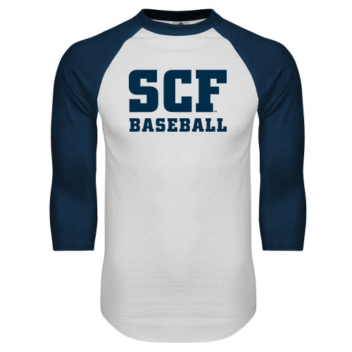  White/Navy Raglan Baseball T Shirt - SCF - Baseball