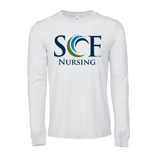  Bella + Canvas White Jersey Cotton Long Sleeve T Shirt - SCF Nursing