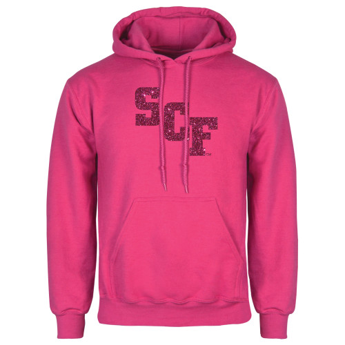  Womens Fuchsia Fleece Hoodie - SCF Hot Pink Glitter