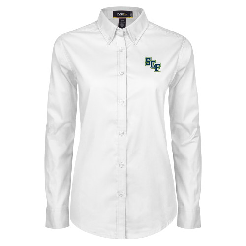  Womens White Twill Button Down Long Sleeve - SCF